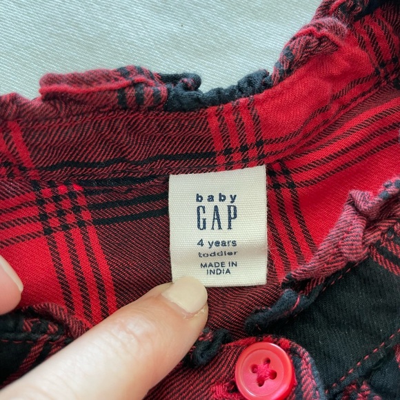 Red/black plaid button down dress with ruffle collar - Picture 4 of 5